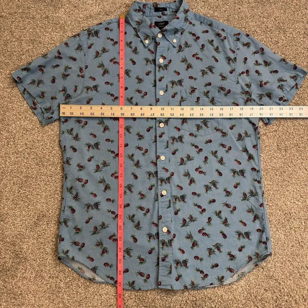 J.Crew Shirt Mens Medium Blue Pineapple Linen Cotton Slim Vacation Resort Wear